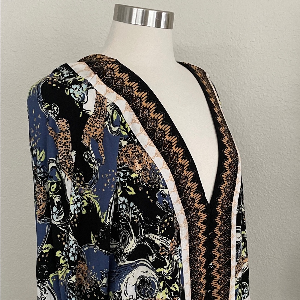 Free People Black and Gold Patterned Blouse - Picture 3 of 6